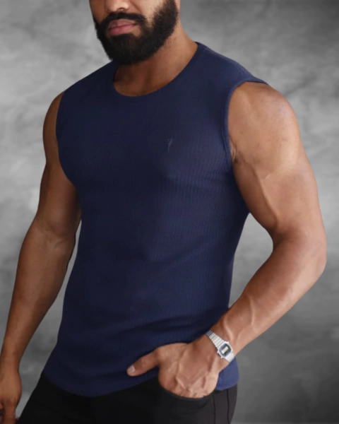 Camiseta Colete Zip Off Tricotada Slim Fit Marinho