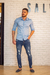 Camisa Zip Off / Zikani ML Azul Bebê Acetinada - Modelagem Slim - Salvino Store