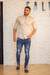 Camisa Manga Longa Zikani Gola Padre Areia ACETINADA - modelagem slim na internet