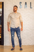 Camisa Manga Longa Zikani Gola Padre Areia ACETINADA - modelagem slim - comprar online