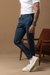 Calça OXN Alfaiataria Italiana Acetinada Slim Fit Marinho - loja online