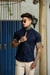 Camisaria OXN MC Gola Padre Tricoline Azul Marinho Modelagem Slim - loja online