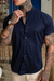 Camisaria OXN MC Gola Padre Tricoline Azul Marinho Modelagem Slim na internet