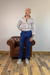 Calça OXN Alfaiataria Italiana Skinny Azul com Regulagem - comprar online