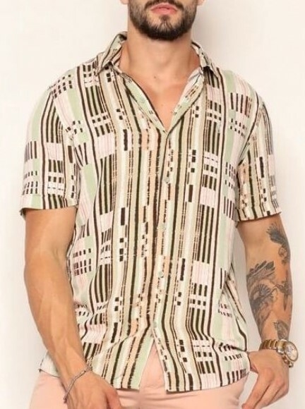 Camisa Zip Off Relexed Fit Estampa Bege / Verde