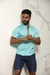 Camisa MC Gola Padre Zip Off / Zikani Azul Turquesa Acetinada - modelagem slim - comprar online
