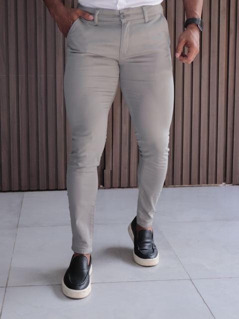 Calça Sarja Alfaiataria Zip Off Super Skinny Cinza