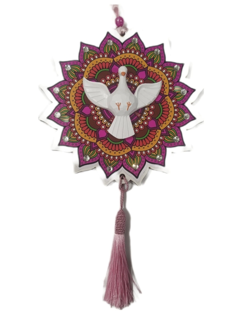 Mandala Divino Espírito Santo Colorida MDF Adorno 18cm