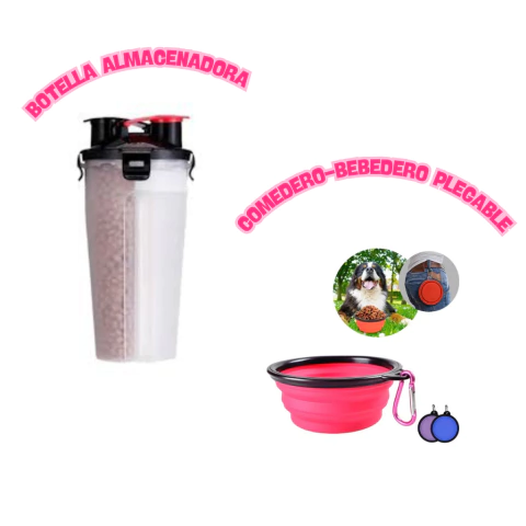 BOTELLA ALMACENADORA MÁS COMEDERO-BEBEDERO PORTÁTIL/PLEGABLE - comprar online