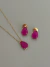 Conjunto Gota Rosa Banhado Ouro 18k