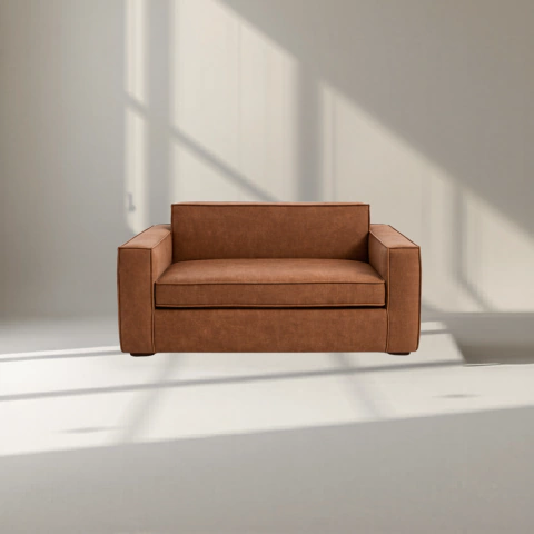 Sofá 2 cuerpos cuero marrón 160 cm estilo moderno elegante para living