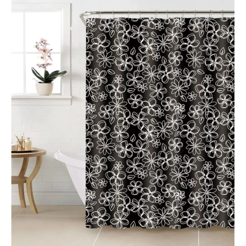 SET DECORINTER CORTINA DE BAÑO MELODY (180 X 180 CM) + ALFOMBRA SHAGGY (35 X 50 CM)