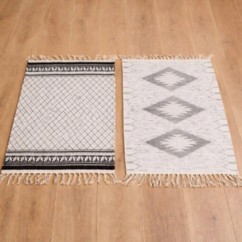 Alfombra de Algodón 60x90 cm - Diseño Étnico con Flecos