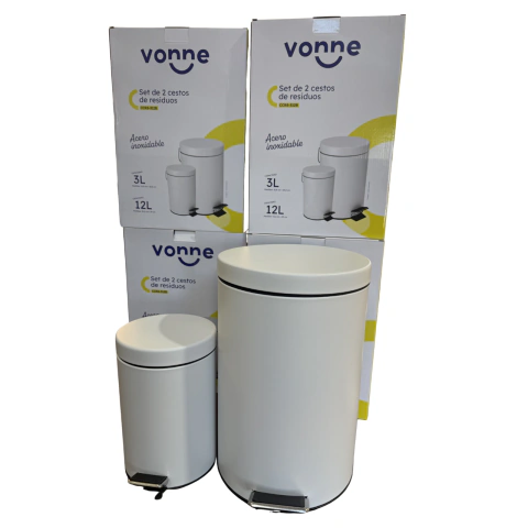 Set de Cestos de Residuos con Pedal 3L y 12L Blanco