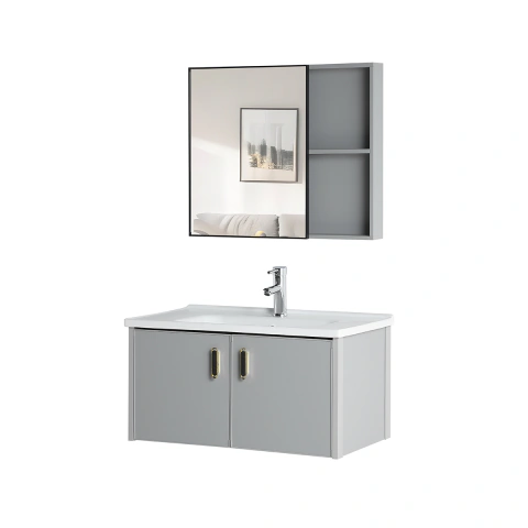 Conjunto Mueble de Baño con Espejo Severn 80 cm – Vanitory Suspendido Moderno