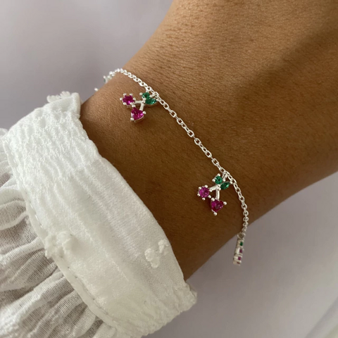 Pulsera Plata 17 a 20cm cereza cherry (cod 21413) - comprar online