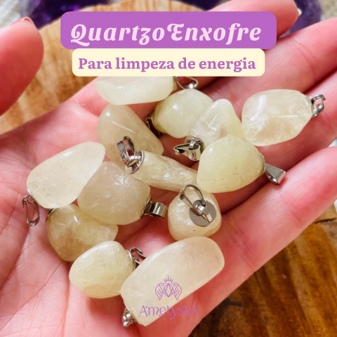 Pingente de Quartzo Enxofre - pedra rolada - Limpeza Energética
