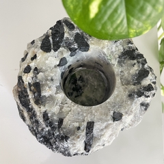 Porta Velas de Quartzo Turmalinado - Proteção Energética