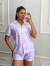- Pijama Feminino Americano Shorts E Camisa De Botões Dunuts | Lilás