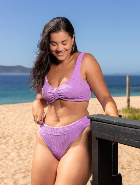 Biquíni Top Cropped e Calcinha Alta Com Pala Tecido Texturizado Elise | lilás - loja online