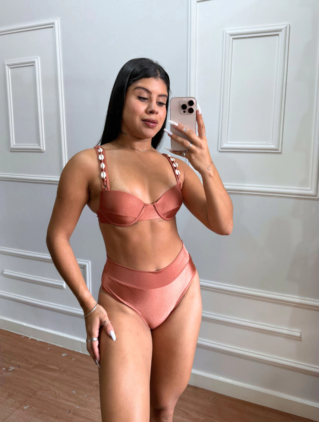 Biquíni Aro Meia Taça Com Alça Búzios Calcinha Hotpant Cumbuco | Rose Gold