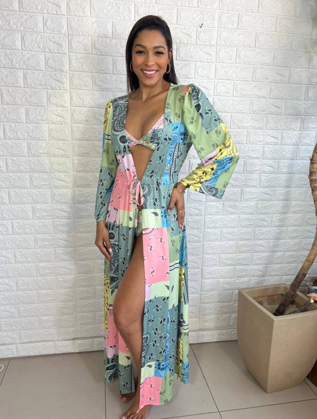 Saída Longa Estampada Com Manga Flaire Paisley | Verde