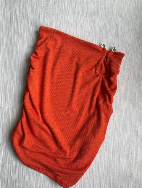 Saia Curta Com Detalhe Metalizado Perola | Laranja - BellaMar