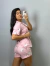 Pijama feminino americano shorts e camisa de botões gato laço | rosa na internet