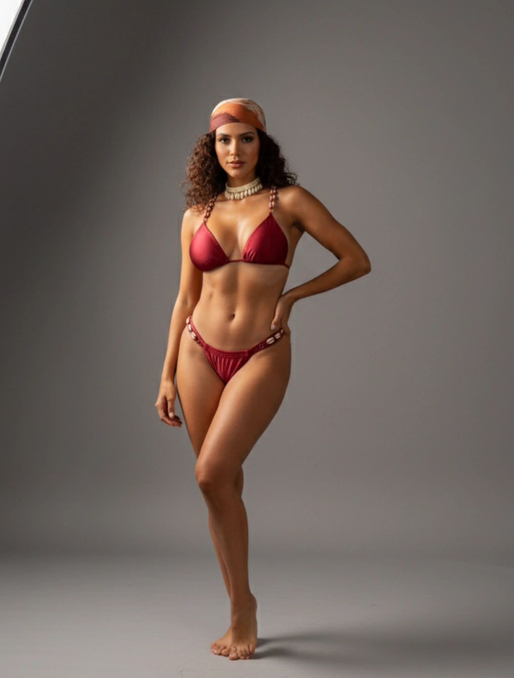 Biquini Cortininha Com Bojo e Conchas Calcinha Em Tiras Mia | Cereja