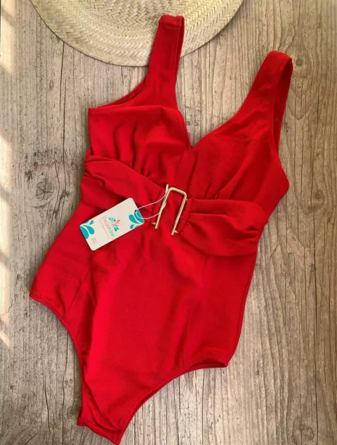 Maiô Tecido Atoalhado Com Passante Frontal | Vermelho - BellaMar