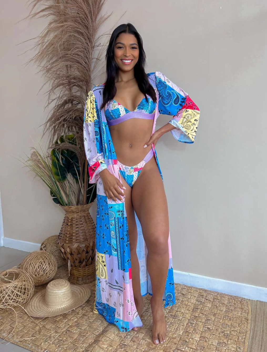 Saída Longa Estampada Com Manga Flaire Paisley | Azul