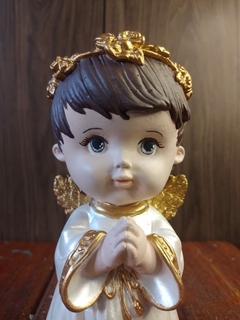 Imagem do Anjo Rezando com Coroa de Flores (Branco)