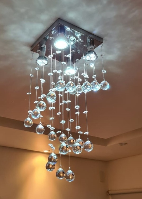 LUSTRE DE CRISTAL PENDENTE ZIG - ZAG - BASE 20X20 CM