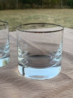 Juego vasos whisky cristal con virola en plata x 6.