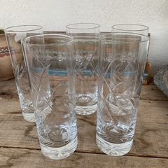 Set x 5 vasos cristal super tallado trago largo, 18,5 cm de alto.
