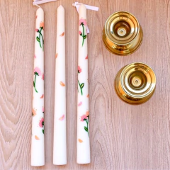 Kit 3 velas palito para castiçal pintadas a mão