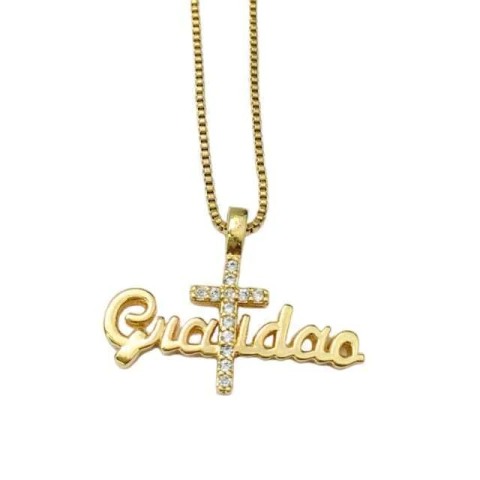 Colar GratIdão Cruz Cravejada 45+5cm - comprar online