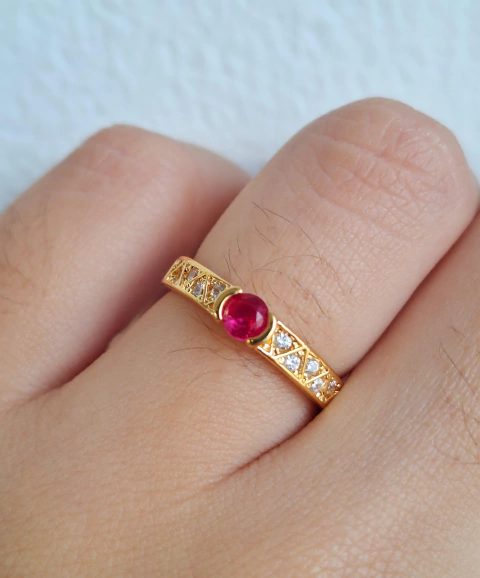 Anel Zircônia Pedra Rosa