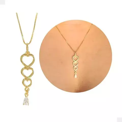 Colar 3 Corações 45+5cm - comprar online
