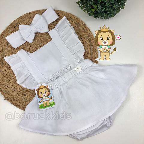 Romper jardineira branco renda