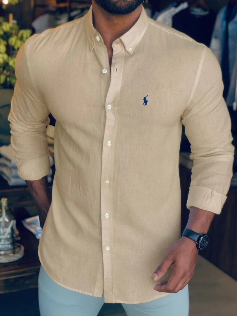 CAMISA SOCIAL ML LINHO R. LAUREN - CAQUI - comprar online