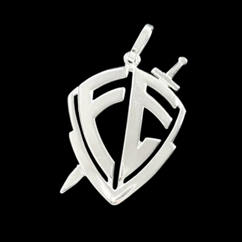 Pingente escudo fé 45.7 mm. Prata Legítima