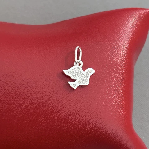 Pingente pomba c/ pedras 16 mm. Prata Legítima