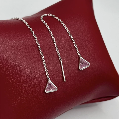 Brinco corrente triângulo - Prata Legítima
