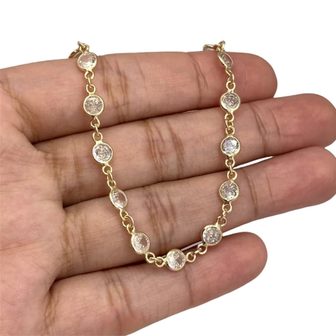 Pulseira inteira pedras prata com ouro