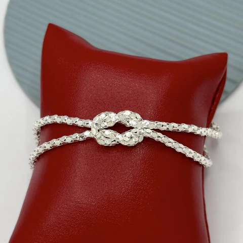 Pulseira nó pipoca espelhada 5 mm. Prata Legítima