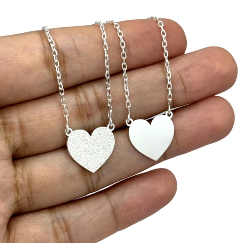 Escapulário 60 cm. coração 2 lados - Prata Legítima