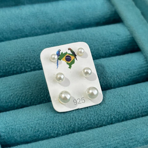 Trio brincos pérola sintética - Prata Legítima