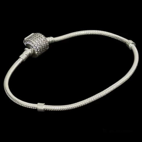 Pulseira pand. redonda pedras 18 cm. Prata Legítima