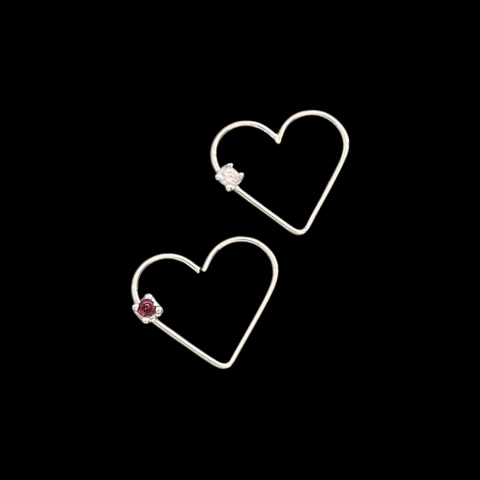 Piercing hélix coração c/ pedra 13.1 mm. Prata Legítima